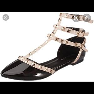 Studded Pointed Toe Buckle Strappy Gladiator Flat